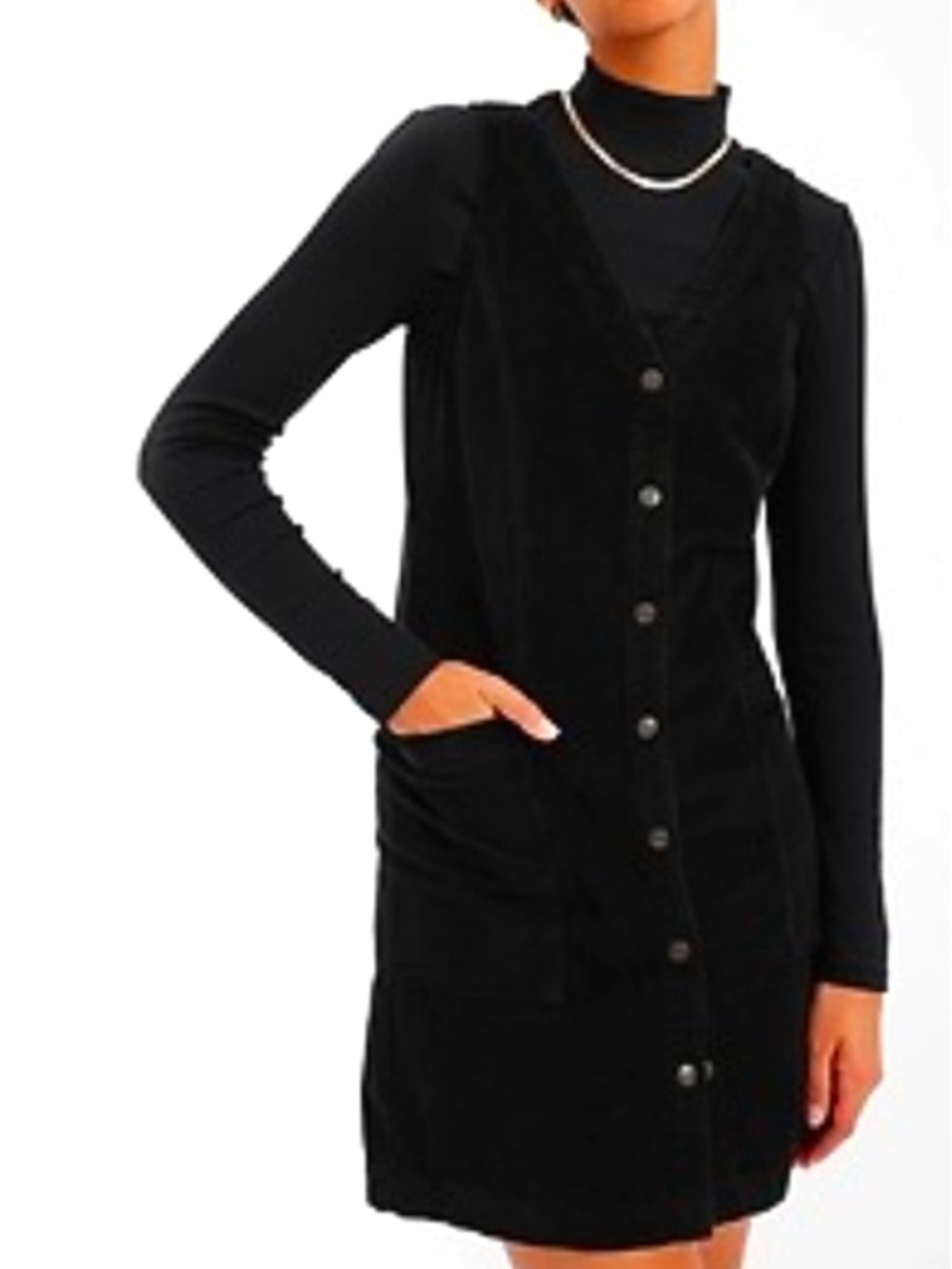 Gap Black Corduroy Button Front Dress Size 4